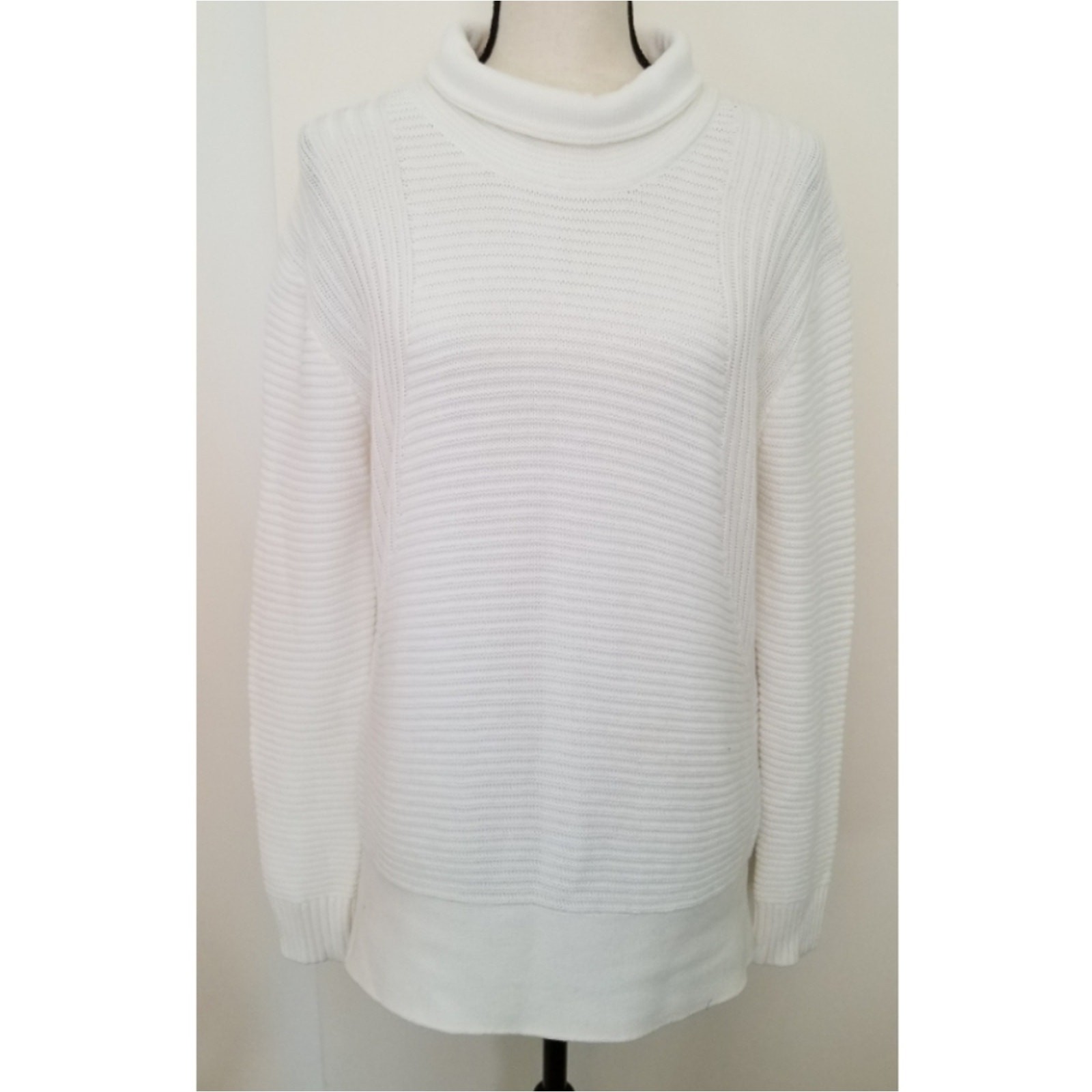 Vince Camuto White Sweater Women’s XS Cable Ribbed Mock Turtleneck Cotton Blend image 2