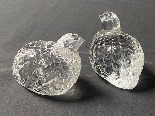 VAL SAINT LAMBERT, 2 X CLEAR BELGIAN CRYSTAL QUAILS, Vintage, Antique, Art, Rare