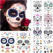 10 Sheets Halloween Face Temporary Tattoos, Day of the Dead Sugar Skull Skeleto