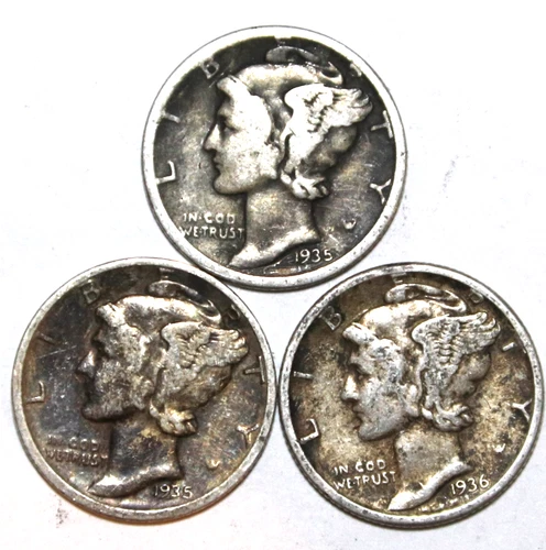 (3) Mercury Dimes - VF/XF - Dark - 1935P 1935D 1936P - #2002ED FREE SHIPPING
