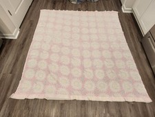 Vintage Pink Flower Blanket With Satin Trim Approx 76inX70in FLAWS