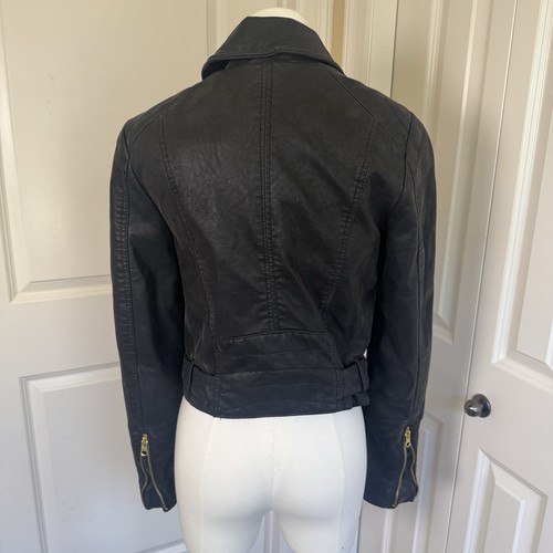 Free People Melrose Moto Jacket XS Black Belted Vegan Leather Gold Zip - Bild 6 von 17