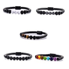 Bracciale Stile Retrò Hip-Hop in Pelle con Palline Colorate