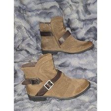 NWB Miz Mooz Women's Dominique Taupe Suede Ankle Boots Buckle Zip EU 39/ 8.5