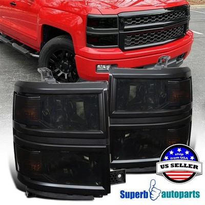 Fits 2014-2015 Chevy Silverado 1500 Pickup Smoke Headlights Front Lamps