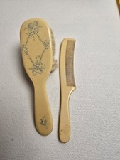 Vintage Hand Painted Celluloid Baby Vanity Set Comb Brush In Original Box