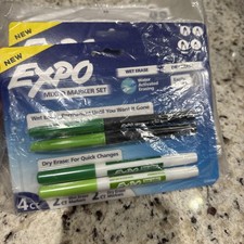 Expo 4ct Fine Mixed 2 Dry / 2 Wet Erase Marker Assorted Green NEW Lot of 6