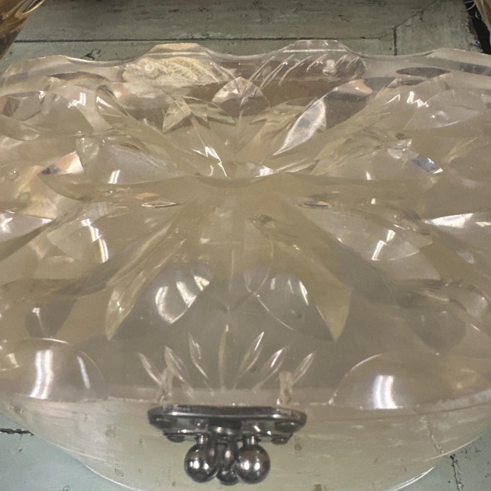 Lucite Vintage Tall Purse Carved Top Pearl Cover 1950s Handbag - Image 4 of 4