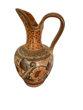 Vintage Tonala Mexican Pottery Pitcher Bird Heron Folk Art 13” Tall