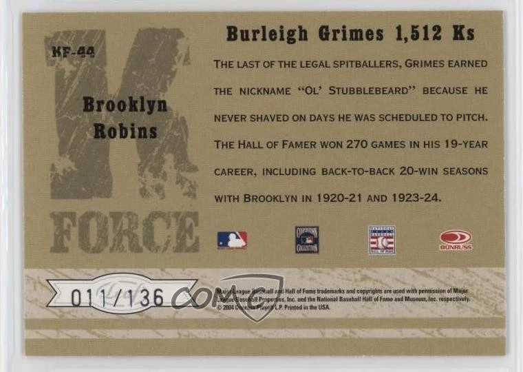 2004 Leaf Certified Cuts K Force /136 Burleigh Grimes #KF-44 HOF - Image 2 of 2