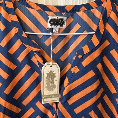 NWT! Navy Orange MUD PIE Sleeveless TUNIC TOP Shirt BLOUSE ~ LARGE 12 - 14