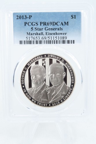 2013-P PCGS PR69DCAM 5 Star Generals Silver Modern Commemorative Dollar Proof - Picture 1 of 2