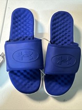 UNDER ARMOUR Mens Size 10 Ignite Pro Blue / Blue Logo Adjustable Slide Sandals