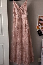 Pink Sequin Formal V-neck A-line Gown Size Large Worn Once PROM DRESS