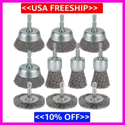 10 Pcs Wire Brush for Drill, Coarse Carbon Steel Crimping Wire Wheel Brush, 1/4
