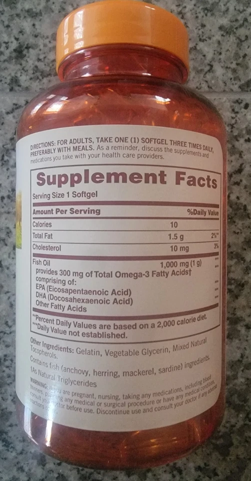 1 aceite de pescado Sundown 1000 mg / 300 mg Omega 3 corazón y gel blando circulatorio 144 Foto 2 de 4