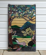 Tiffany Style stained glass window panel Dawn in Valley. 20" x 33.75"