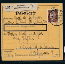 115735) Paketkarte 1930 ab Dresden-Leubnitz-Neuostra, EF 50PF Reichspräsidenten