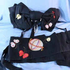 Vintage TRADITIONAL JAPANESE Obi Sash Belt Pre-Tied Bow EMBROIDERED BUTTERFLY