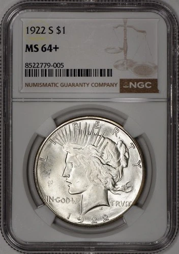 1922-S Peace Silver Dollar $1 NGC MS64+ - White & Lustrous!