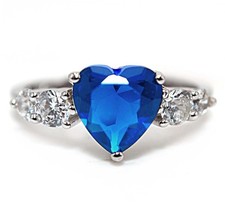 Heart 3CT Treated Blue Sapphire  Topaz 925 Solid Sterling Silver Ring Sz 8