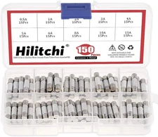 Hilitchi 150Pcs 250V 0.5A to 15A Fast Blow Ceramic Fuses Tubes Fuses Assorted Ki
