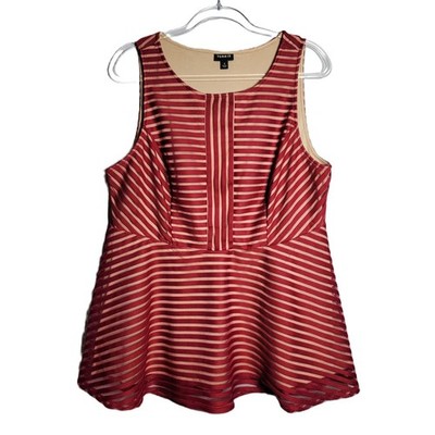 Torrid Womens Size 1X Red Striped Sheer Peplum Tank Top Sleeveless Holiday