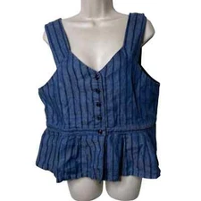 Nest Robe Blue stripe Japanese fabric button front top sz M