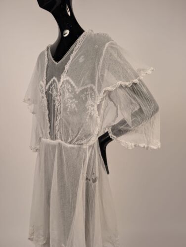 BEAUTIFUL EDWARDIAN BRIDAL NET DRESS W LACE + EMBROIDERY - Picture 4 of 7