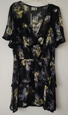 ASOS Floral Print Sequin Chiffon Mini Dress 12 Black Yellow Spring Summer