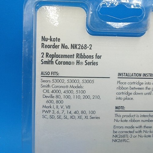 Nu-kote Smith Corona Ribbons 1 Pack of 2 Black Correctable Cartridges NK268-2 - 第 7/9 張圖片