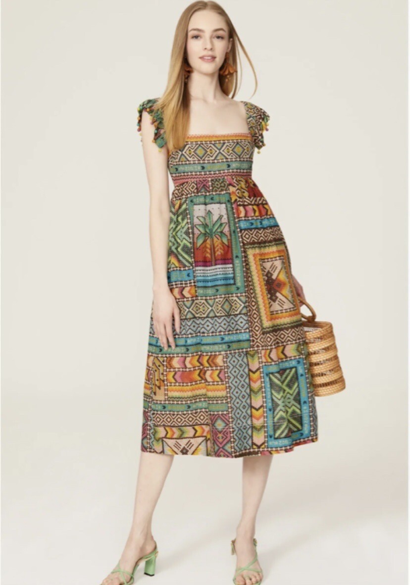 farm rio banana midi dress Blue Spring Bananas Midi Dress  FARM Rio
