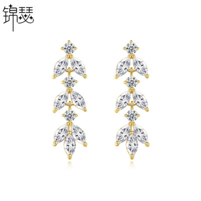 High Quality White Zircon Fashion Niche Leaf Gold Plated Women's Earrings