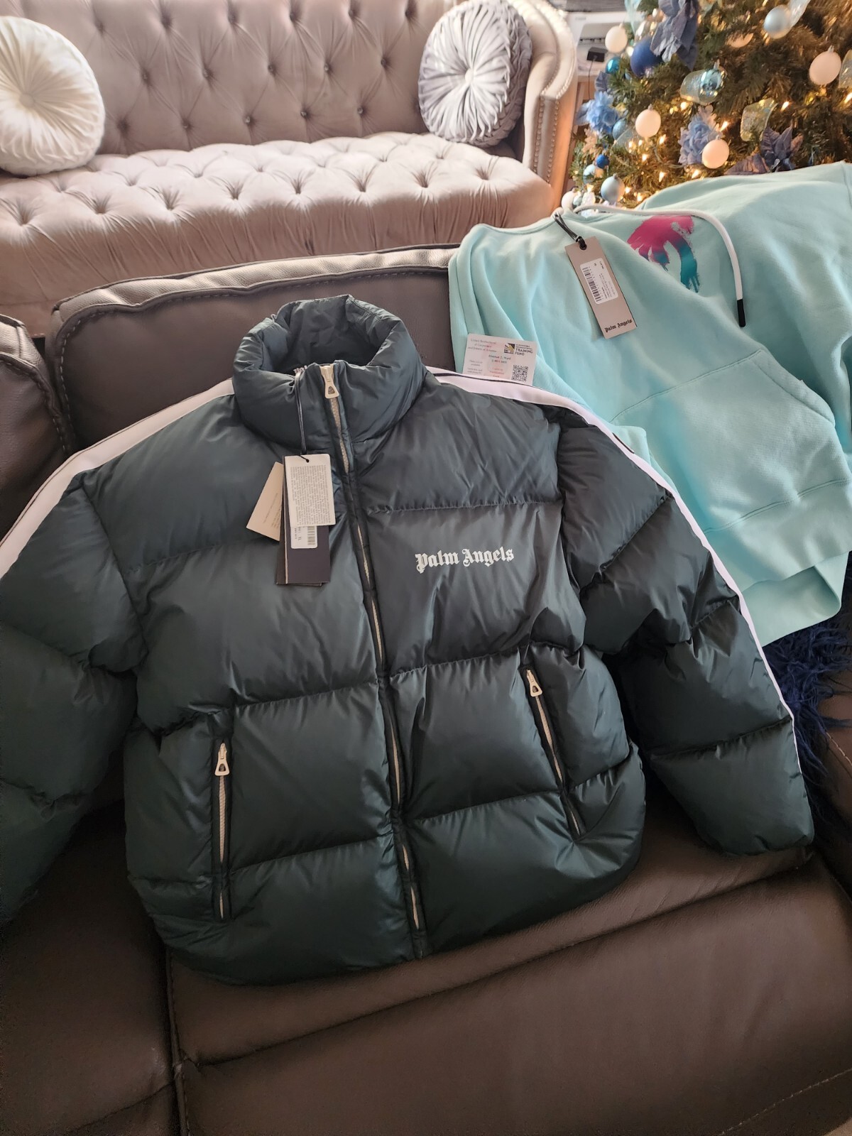 NWT PALM ANGELS Green Classic Track Down Jacket Size XL $1155 image 3