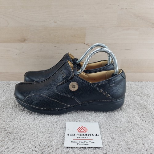 Black Leather Slip On Comfort Shoes 