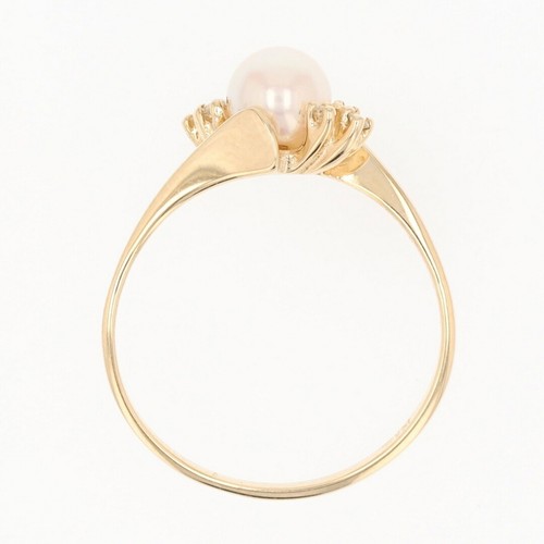 5.97mm Cultured Pearl Solitaire with Diamond Accents Ring 14k Yellow Gold Size 8 - Picture 6 of 6