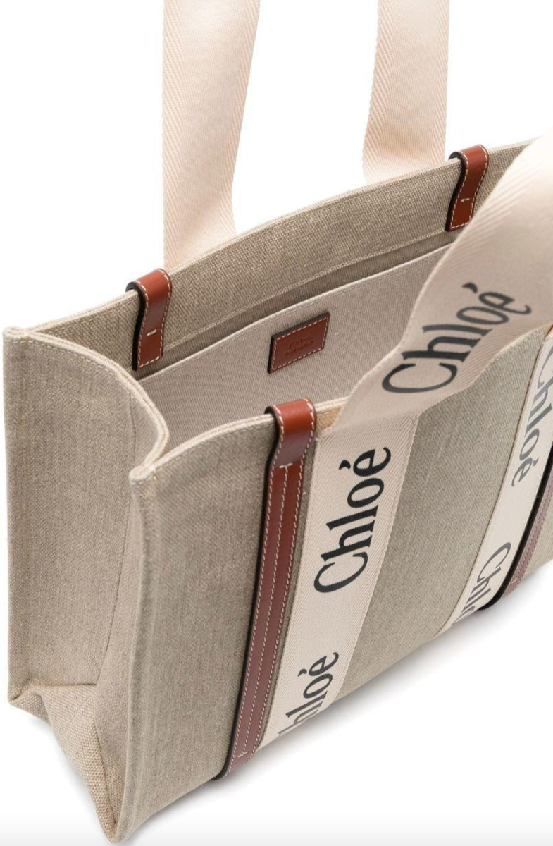 【関税負担無】Chloe BORSA WOODY MEDIA IN CANVAS E PELLE Woody Tote Bag | Blend Fashion and Practicality | Chloé US