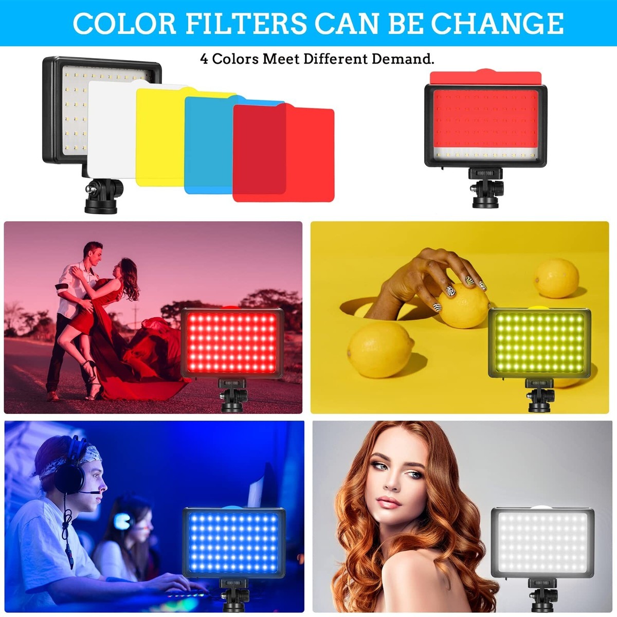 Fotografie Video Verlichting Kit, LED Studio Streaming Lichten met 9 Kleuren Filter voor Camera Foto Desktop Video-opname Filmen Computer Conferentie Spel Stream YouTube TikTok