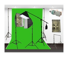 2700 Watt Photo Video Hair Boom Light Kit 10x12 GREEN Background Support Stands