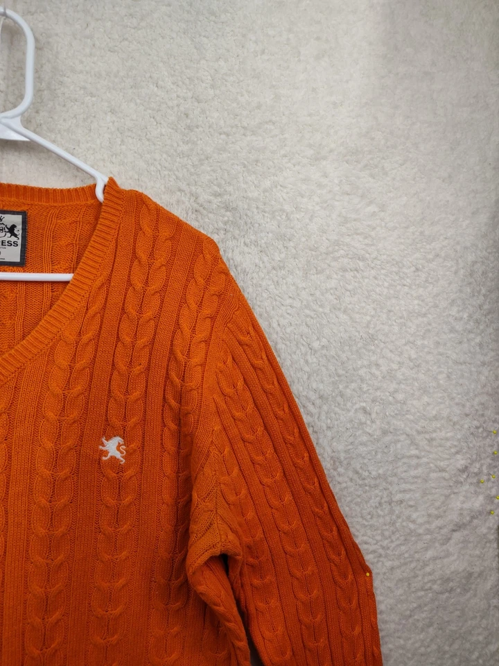 Suéter Express Hombre Grande Naranja 100% Algodón Manga Larga Tejido con Cable Pullover Foto 3 de 4