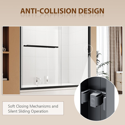 SUNNY SHOWER 60" X 62" Semi-Frameless Sliding Shower Door – 1/4" Clear Tempered Glass, Matte Black Aluminum, Left/Right Install