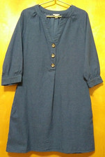 FALLS CREEK Blue Jean Shift Dress Large L Popover Raglan 3/4 Slv V Neck Pockets