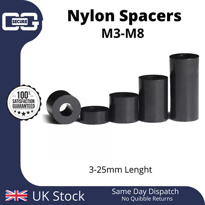 Schwarz Nylon Abstandshalter Kunststoff Abstandshalter Unterlegscheiben M3 | M4 | M5 | M6 | M8 | 3-25 mm