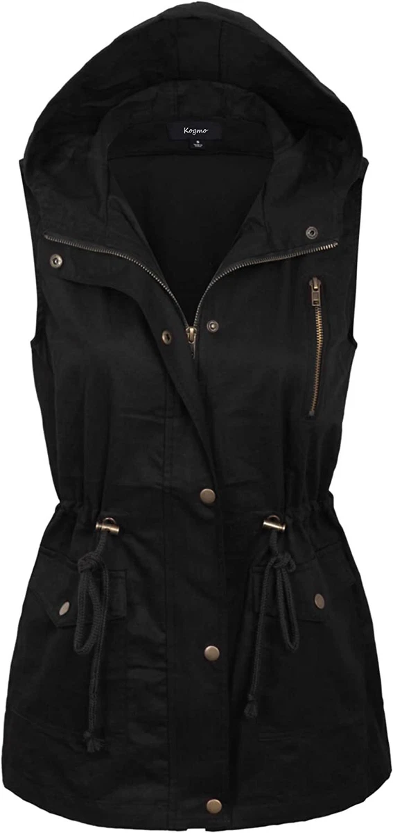 KOGMO Womens Zip Up Military Anorak Utility Vest with Hood True US