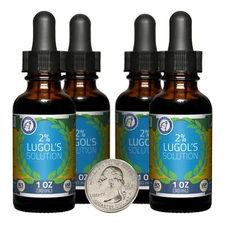 Lugols Solution 2% / 4 Fluid Ounces / 4 Bottles / Dropper Caps Included / USA