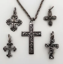 Vintage Cross Lot of 5 Crucifix Pendants Charms Medals