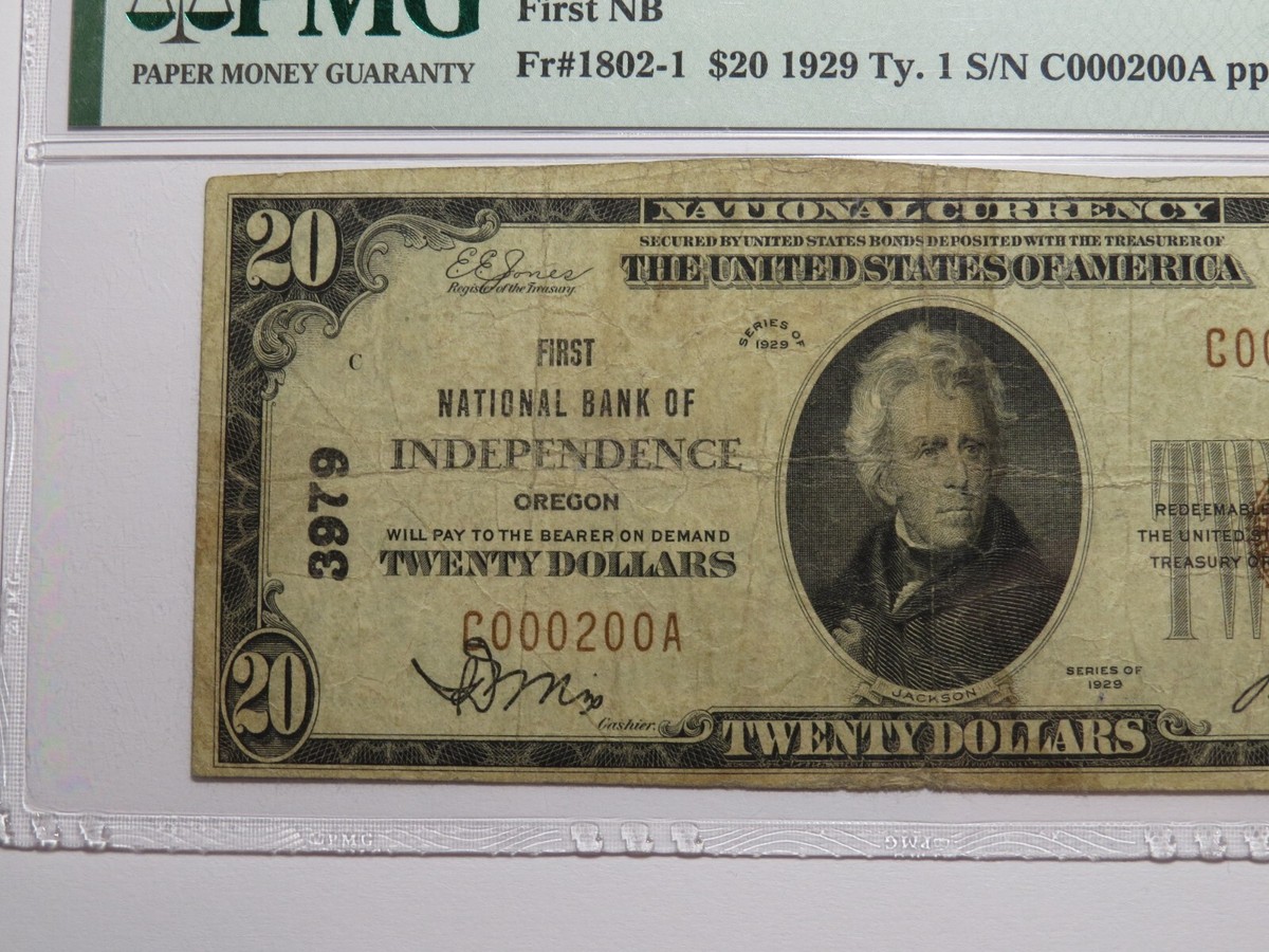 $20 1929 Independence Oregon OR National Currency Bank Note Bill