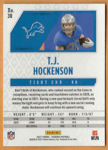 2021 Panini Phoenix T.J. Hockenson Fire Burst Detroit Lions 38 - Picture 2 of 2