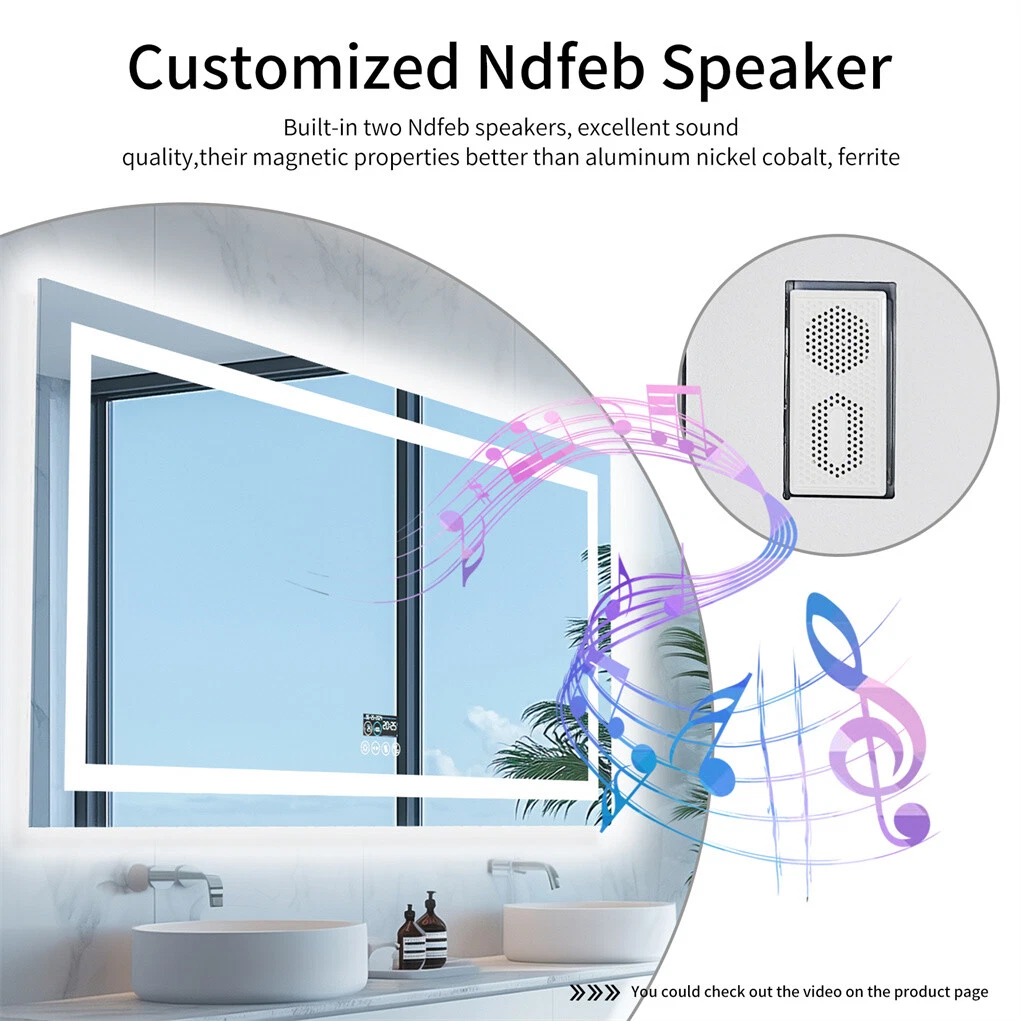 LED Badspiegel Wandspiegel Badezimmerspiegel 4 Touch+Beschlagfrei+Bluetooth+Uhr