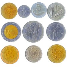 10 DIFFERENT COINS FROM ITALY. OLD, VALUABLE ITALIAN COLLECTIBLE MONEY 1946-2001